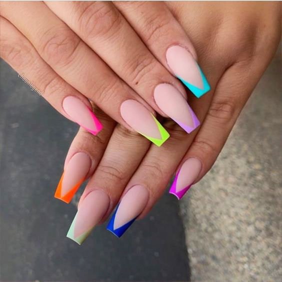color jacket - Short French Tip Acrylic Nails
