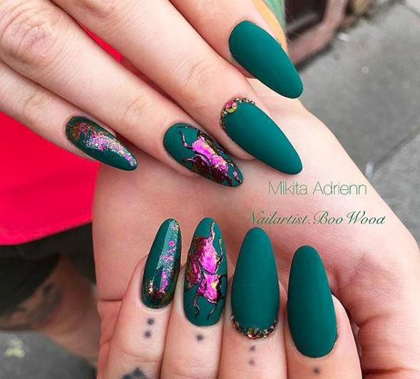 mint green nails with designs