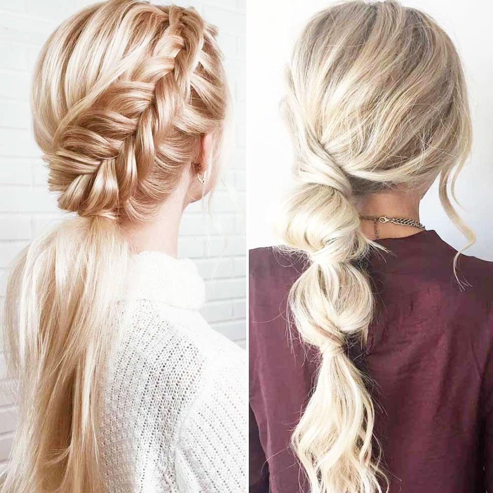 plain semi module with braid hairstyle - Pony Tail Hairstyle Ideas For Wedding