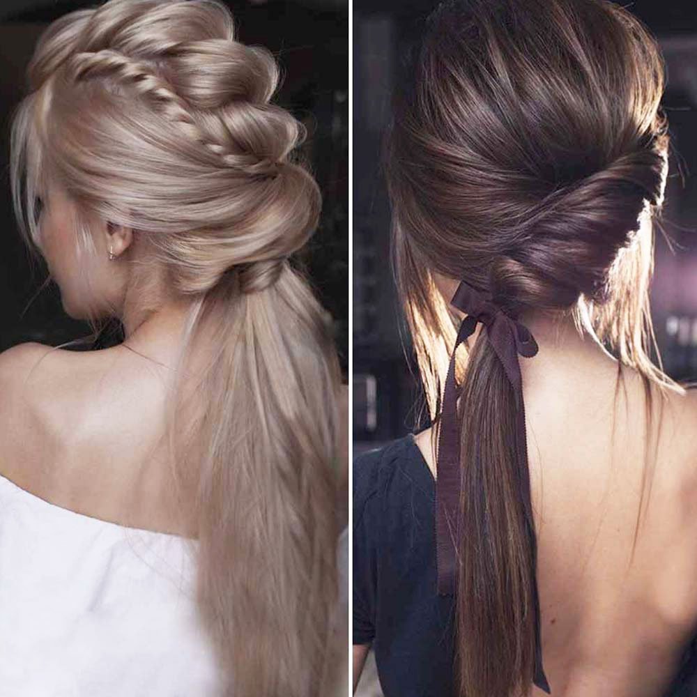 plain semi module with braid hairstyle - Pony Tail Hairstyle Ideas For Wedding