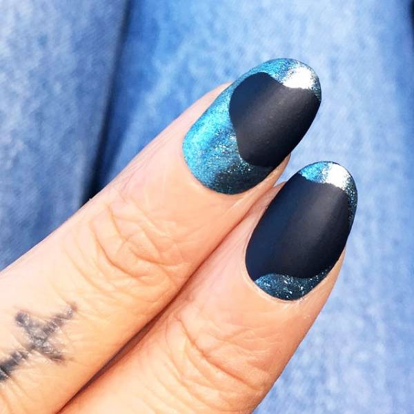 Blue Long Nails Designs With Sequins