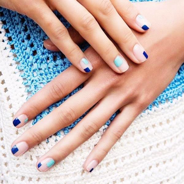 Blue With Silver - blue nails
