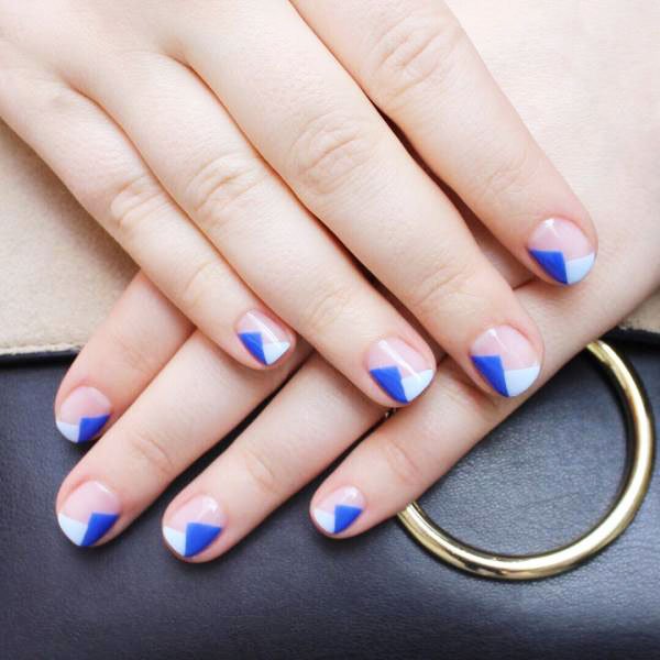 Blue With Silver - blue nails