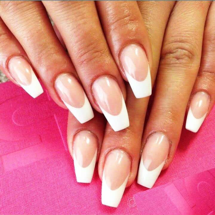 French Manicure - 17 Best Coffin Shape Nail Designs