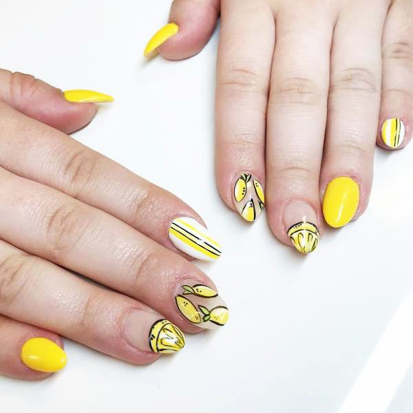 Lemon Manicure On Long Nails