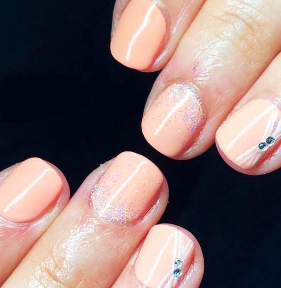 French Manicure With Rhinestones