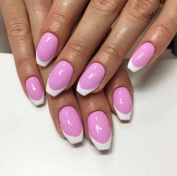 Pink French On Nails - Short Pink Nails Design