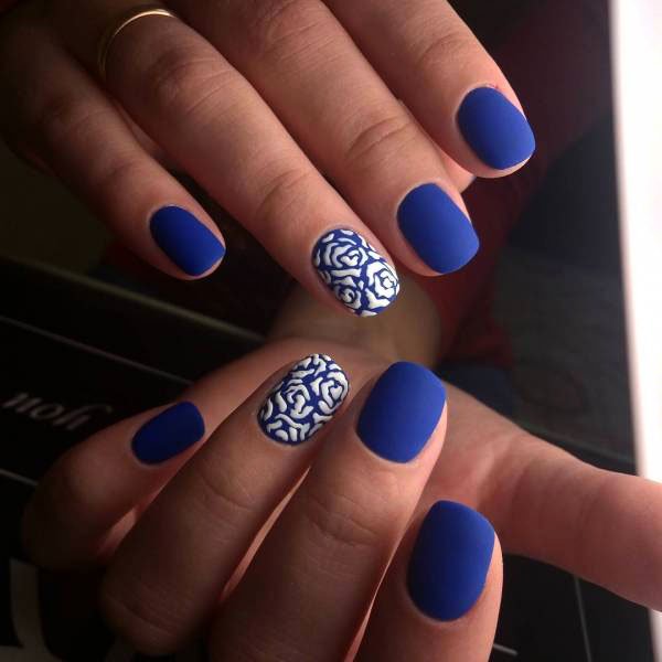 matte blue nails - Blue Long Nails Design