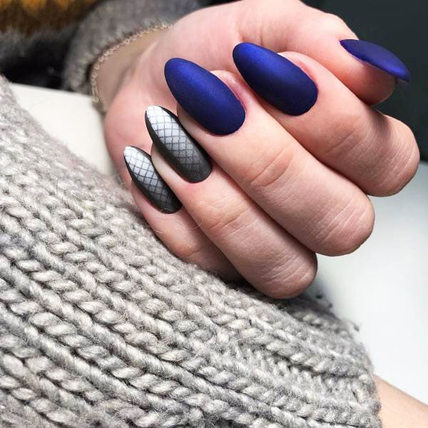 matte blue nails - Blue Long Nails Design