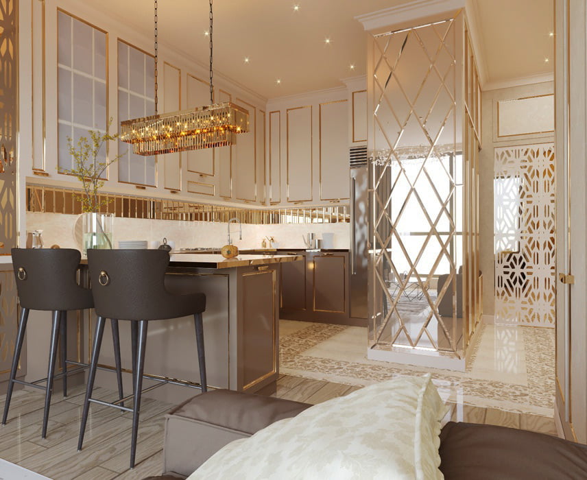 Glazed Tiles With Geometric Layout - Kitchen Interior Design